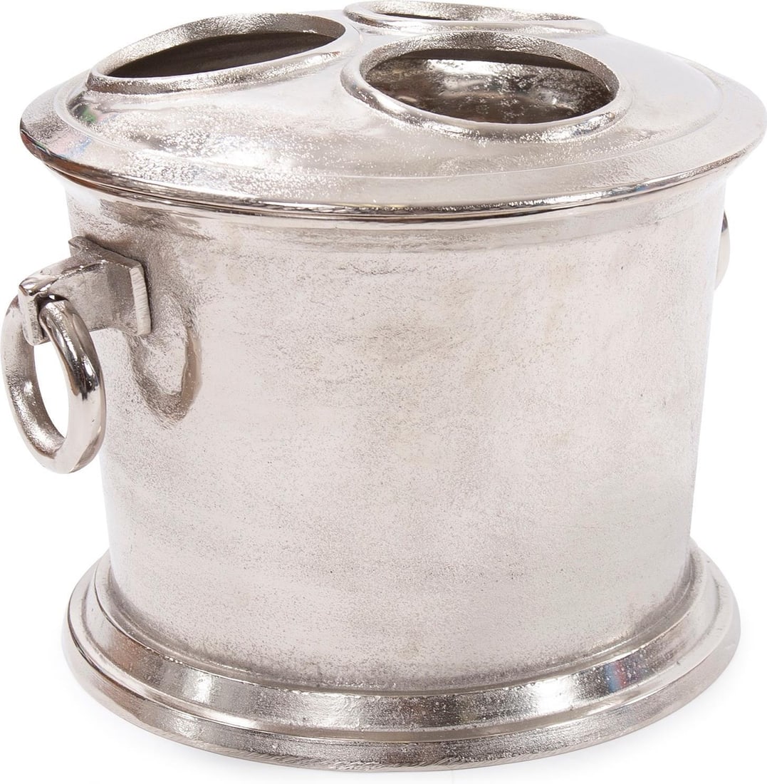 Howard Elliott Round Aluminum Wine Cooler Matte Silver Tri-Compartment (1 of 6)