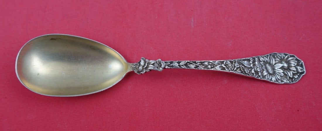Durgin Bouquet Sterling Silver Preserve Spoon 7 Inch Gold Washed (1 of 2)