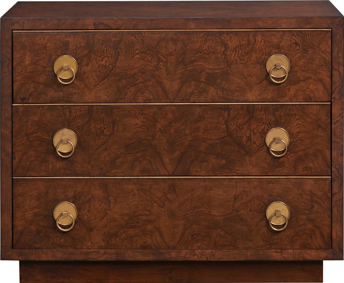 Port Eliot Mahogany Burl Wood Chest 30H 37.5W 19D: Port Eliot Mahogany Burl Wood Chest 30H 37.5W 19D Introducing the Elegant Mahogany Port Eliot Burl Chest, a stunning wood cabinet that combines functionality with timeless style. This chest of drawers