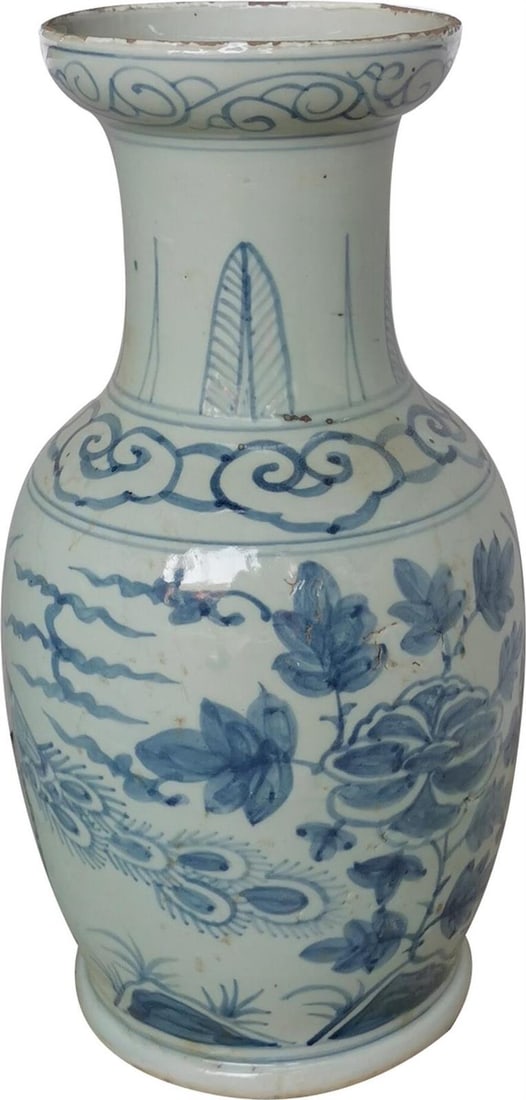 Handmade Chinoiserie Ceramic Bird Vase Blue White 15H (1 of 1)