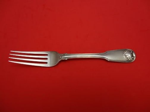 Fiddle & Shell Sterling Silver Dinner Fork 8 Inch Monogrammed: Fiddle & Shell Sterling Silver Dinner Fork 8 Inch Monogrammed This exquisite dinner fork features the elegant Fiddle & Shell pattern, crafted from high-quality sterling silver. The fork measures 8