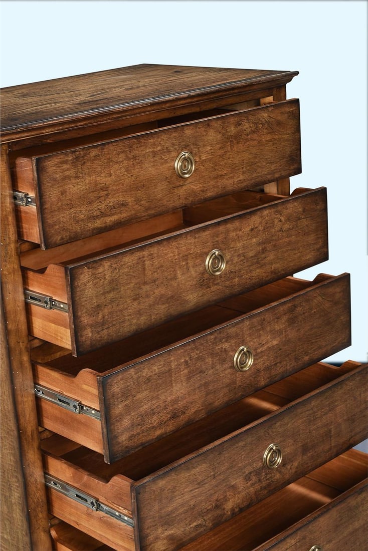 Milano Collection Five Drawer Chest Rustic Pecan Finish: Milano Collection Five Drawer Chest Rustic Pecan Finish Discover the refined charm of this Elegant Five Drawer Chest, designed with a rustic pecan finish that adds warmth and character to any space. S