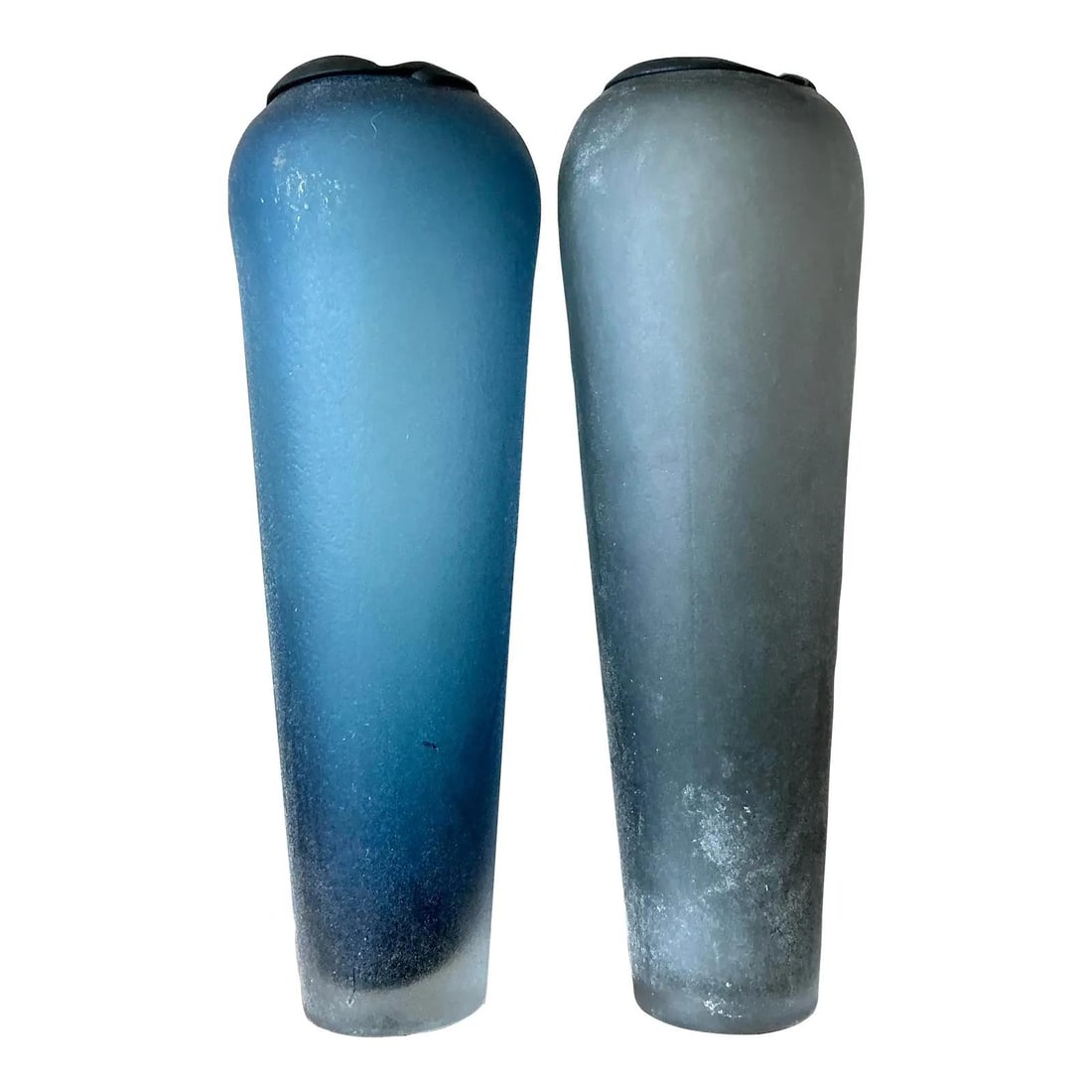 Pair of Monumental Italian Frosted Art Glass Vases in Oceanic Hues (1 of 7)