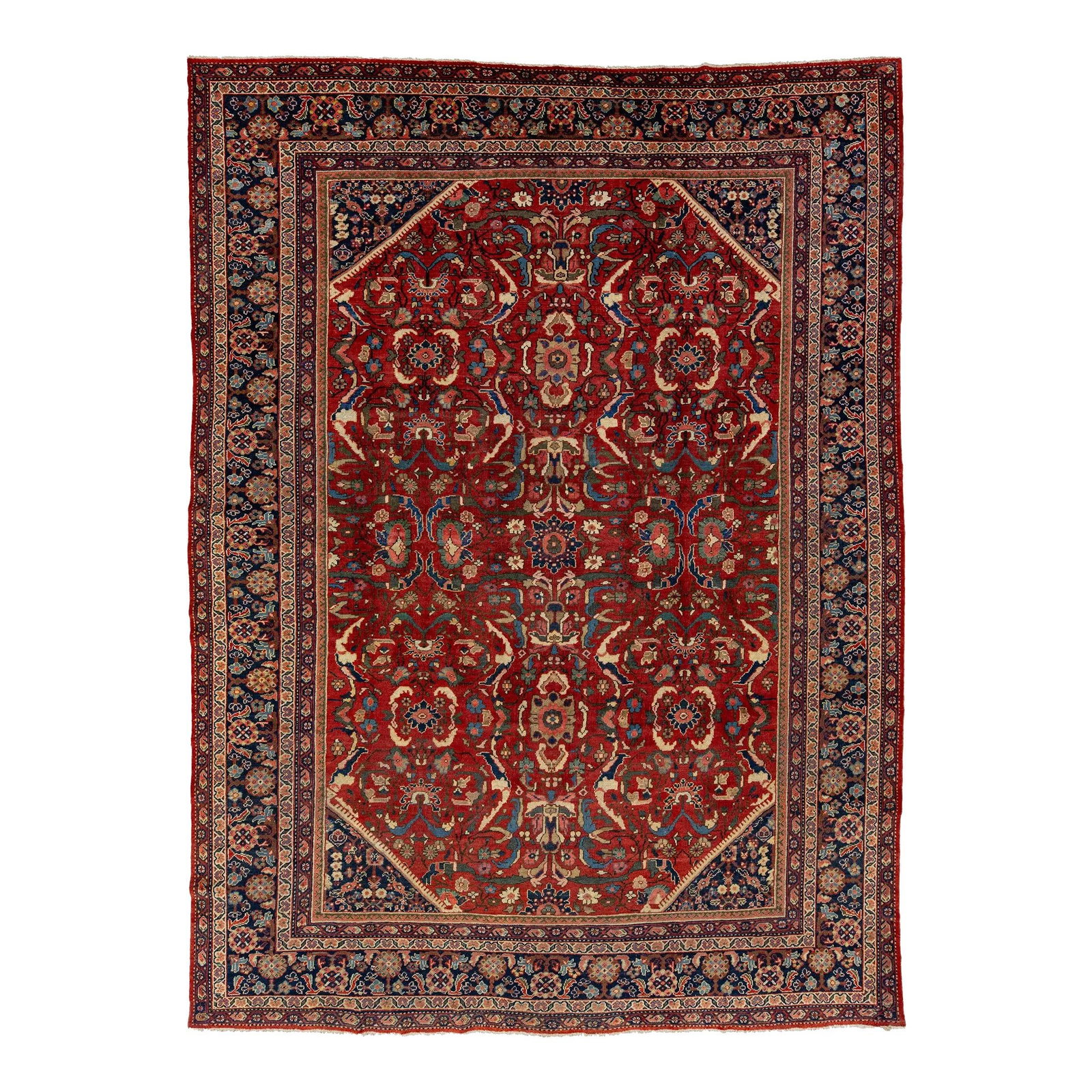 1920's Handmade Mahal Wool Rug Red Floral Design 10' x 13'6: 1920's Handmade Mahal Wool Rug Red Floral Design 10' x 13'6 This exquisite 1920's Antique Floral Mahal Wool Rug showcases a stunning red field adorned with a vibrant multicolor floral design. Handcraf