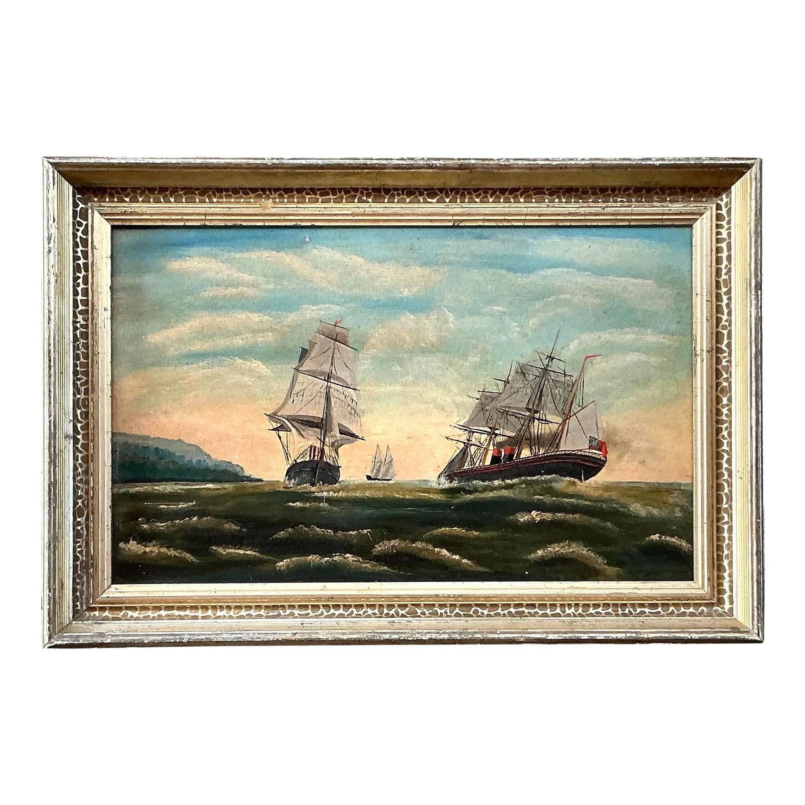Vintage Boho Seascape Oil Painting on Board 23.5 x 16 Sky Blue (1 of 7)