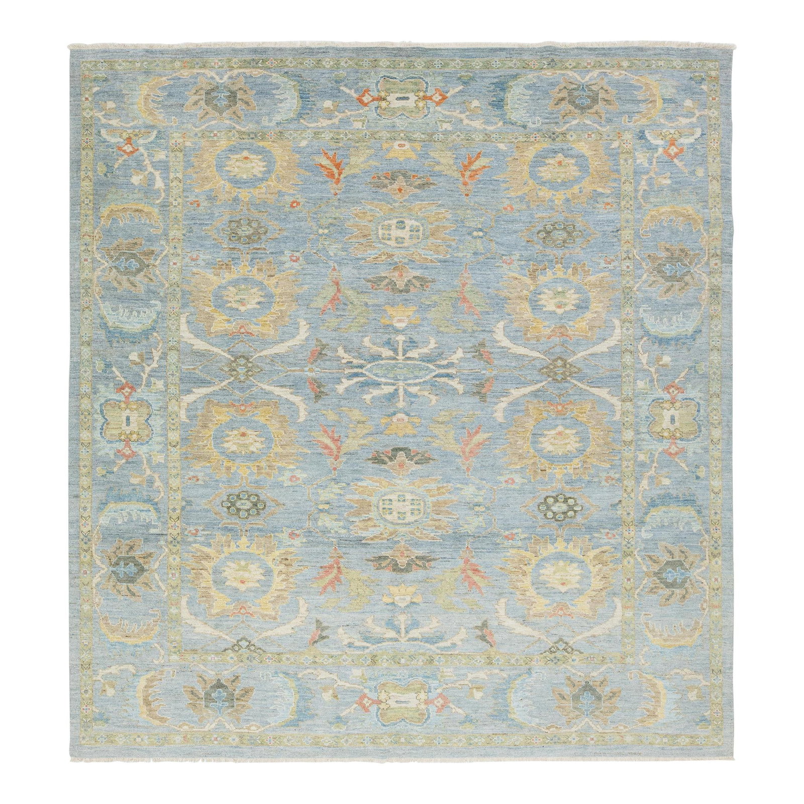 Hand-Knotted Floral Wool Rug Light Blue 10'5 x 11'2 (1 of 10)