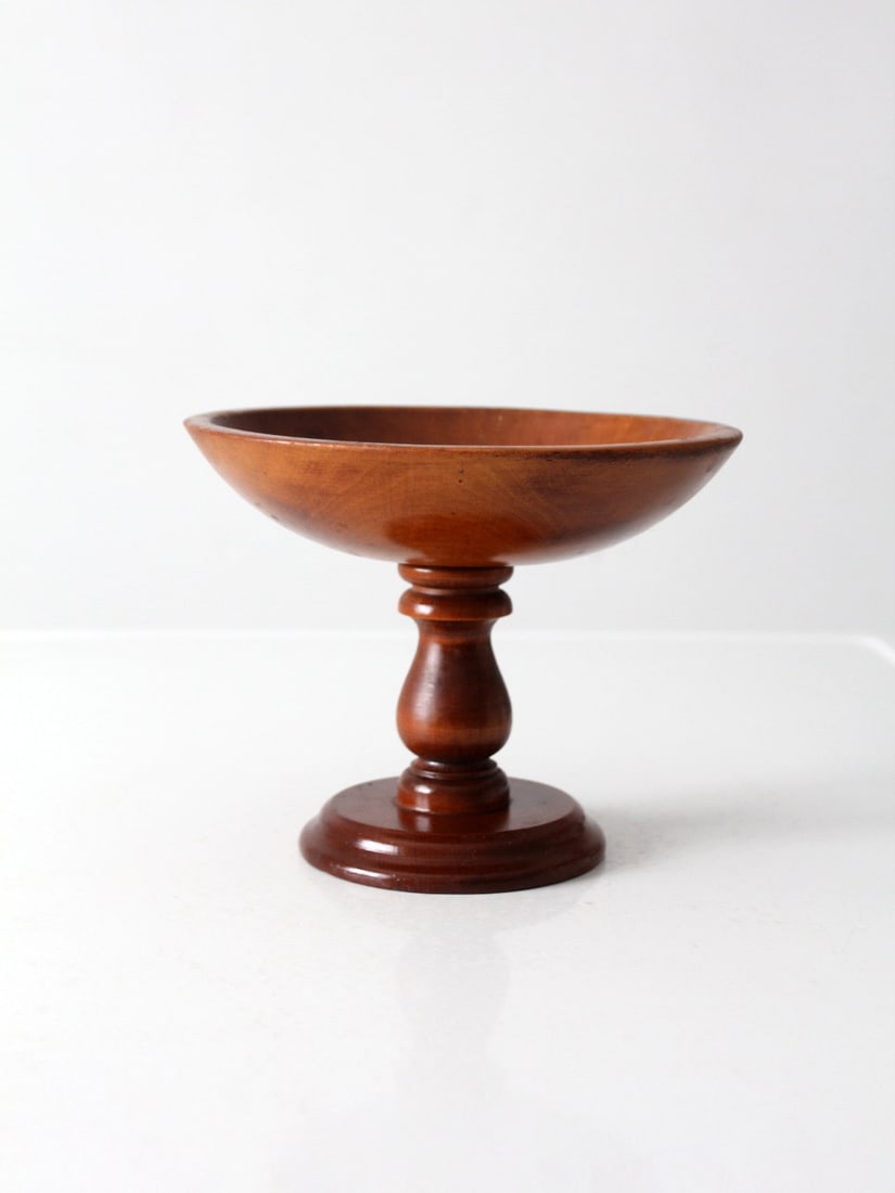 Mid Century Wooden Pedestal Bowl With Turned Base 8.75 Inch Wide (1 of 9)