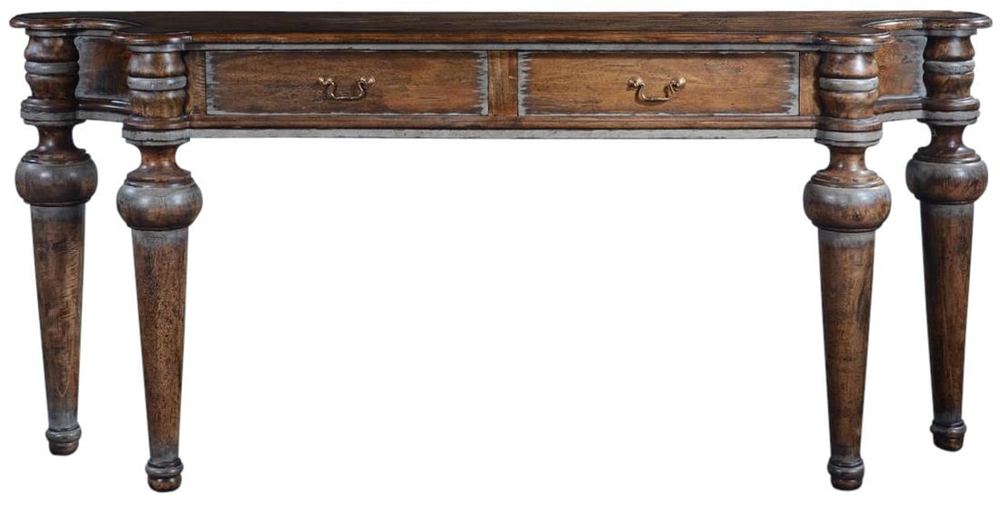 Toledo Rustic Console Table with Swedish Moss Accents: Toledo Rustic Console Table with Swedish Moss Accents Introducing a distinctive rustic console table that beautifully combines antique charm with Swedish accents. Crafted from solid wood, this console
