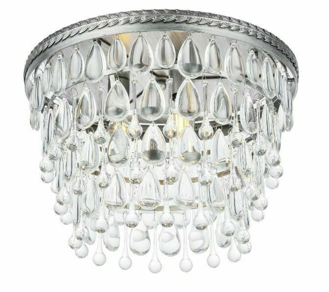 Living District Nordic Crystal Flush Mount 3-Light Antique Silver: Living District Nordic Crystal Flush Mount 3-Light Antique Silver This modern flush mount chandelier features an antique silver finish with royal cut clear crystal accents, offering a sophisticated to