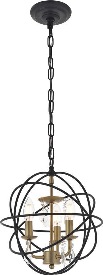 Elegant Lighting Wallace Mid-Century Modern Pendant Light Brass Crystal Matte Black: Elegant Lighting Wallace Mid-Century Modern Pendant Light Brass Crystal Matte Black Illuminate your space with this Elegant Mid-Century Modern Ceiling Light, perfect for adding a touch of sophisticati