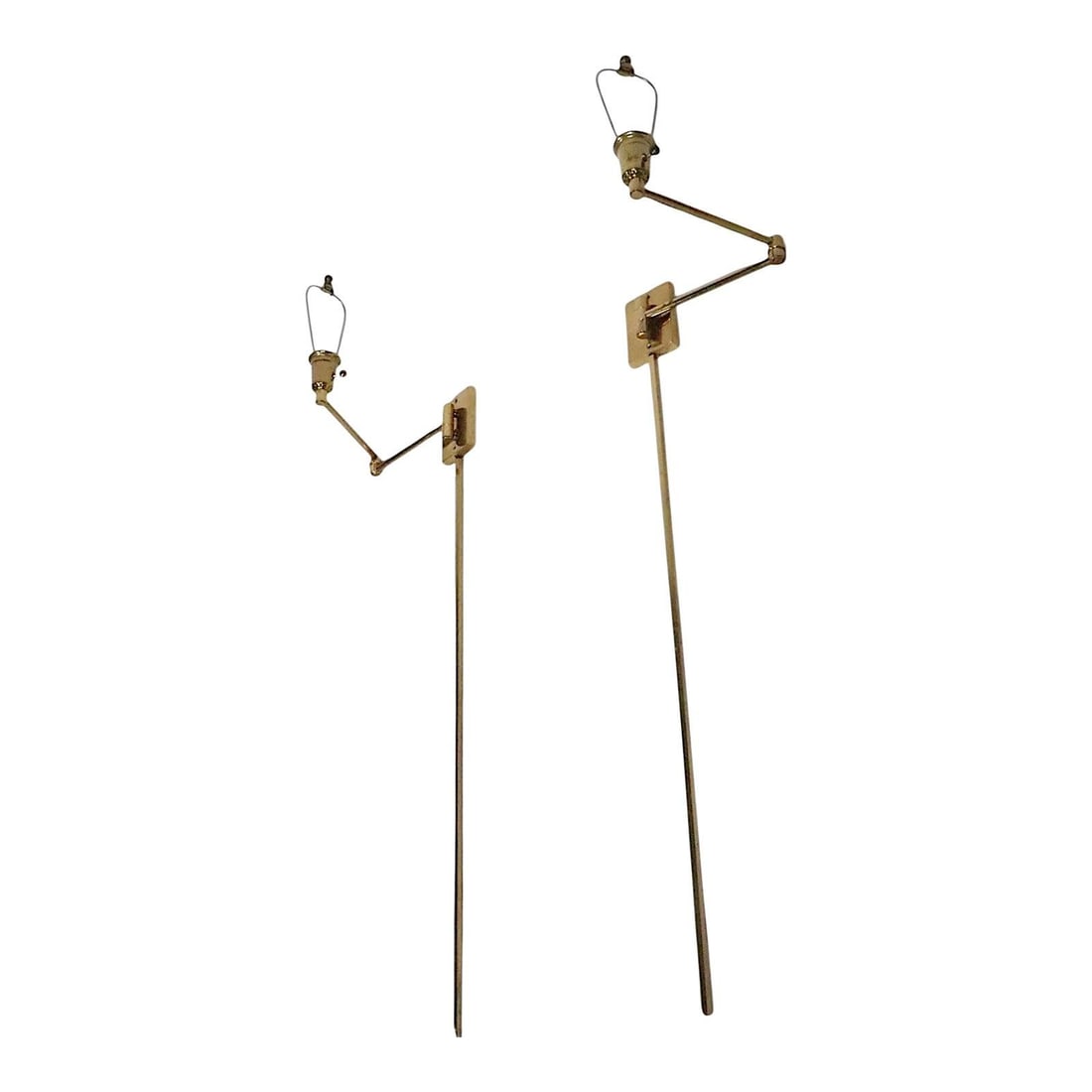 Pair of Brass Adjustable Arm Wall Lights in Hollywood Regency Design 1970s (1 of 10)