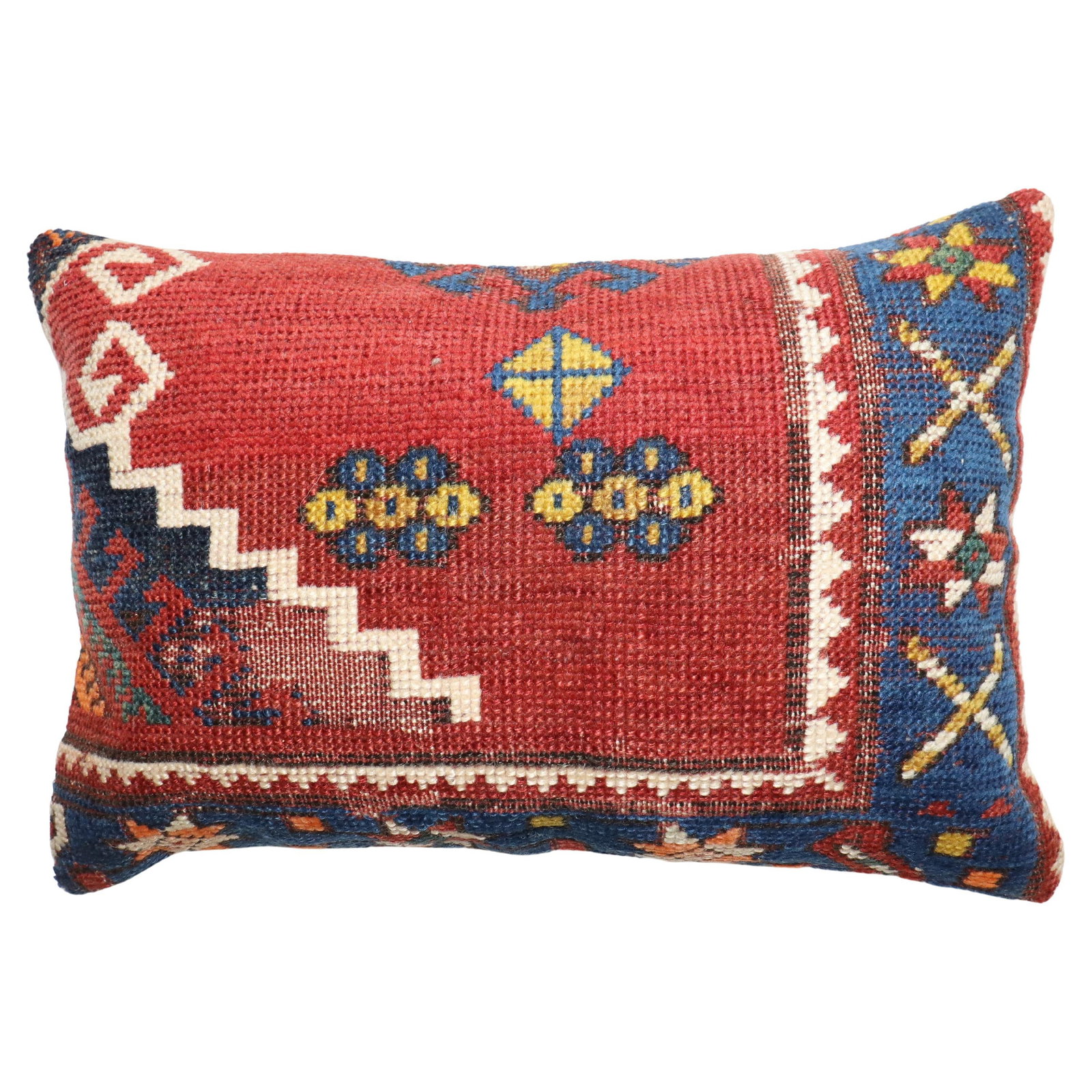 Antique Kazak Tribal Rug Lumbar Pillow 14 x 20 Handcrafted Design: Antique Kazak Tribal Rug Lumbar Pillow 14 x 20 Handcrafted Design Enhance your living space with this exquisite lumbar pillow crafted from a 19th-century Tribal Caucasian Kazak rug. The pillow