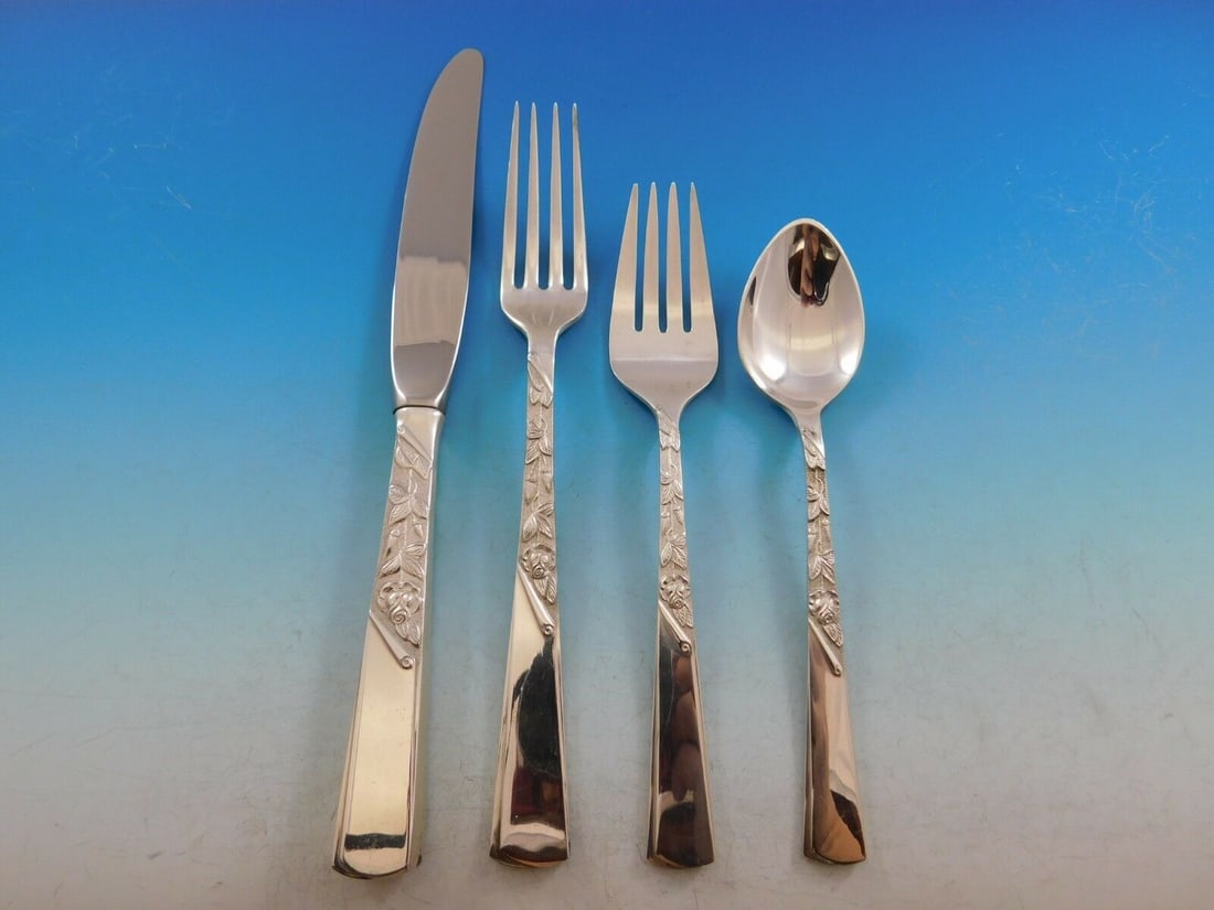 Stieff Rose Motif Sterling Silver 4-Piece Place Setting (1 of 5)