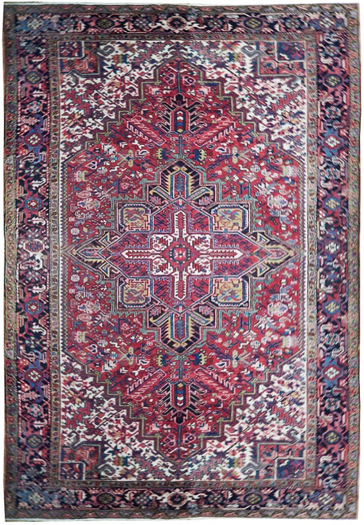 Maroon Persian Heriz Rug 106 x 142 in Hand-Knotted Semi-Antique Iran (1 of 7)