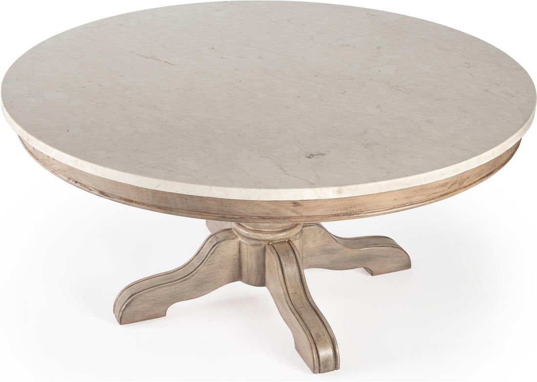 Butler Transitional Round Coffee Table Sandalwood Beige Mahogany: Butler Transitional Round Coffee Table Sandalwood Beige Mahogany This elegant transitional round coffee table combines style and functionality, featuring a stunning Sandalwood Beige finish that comple