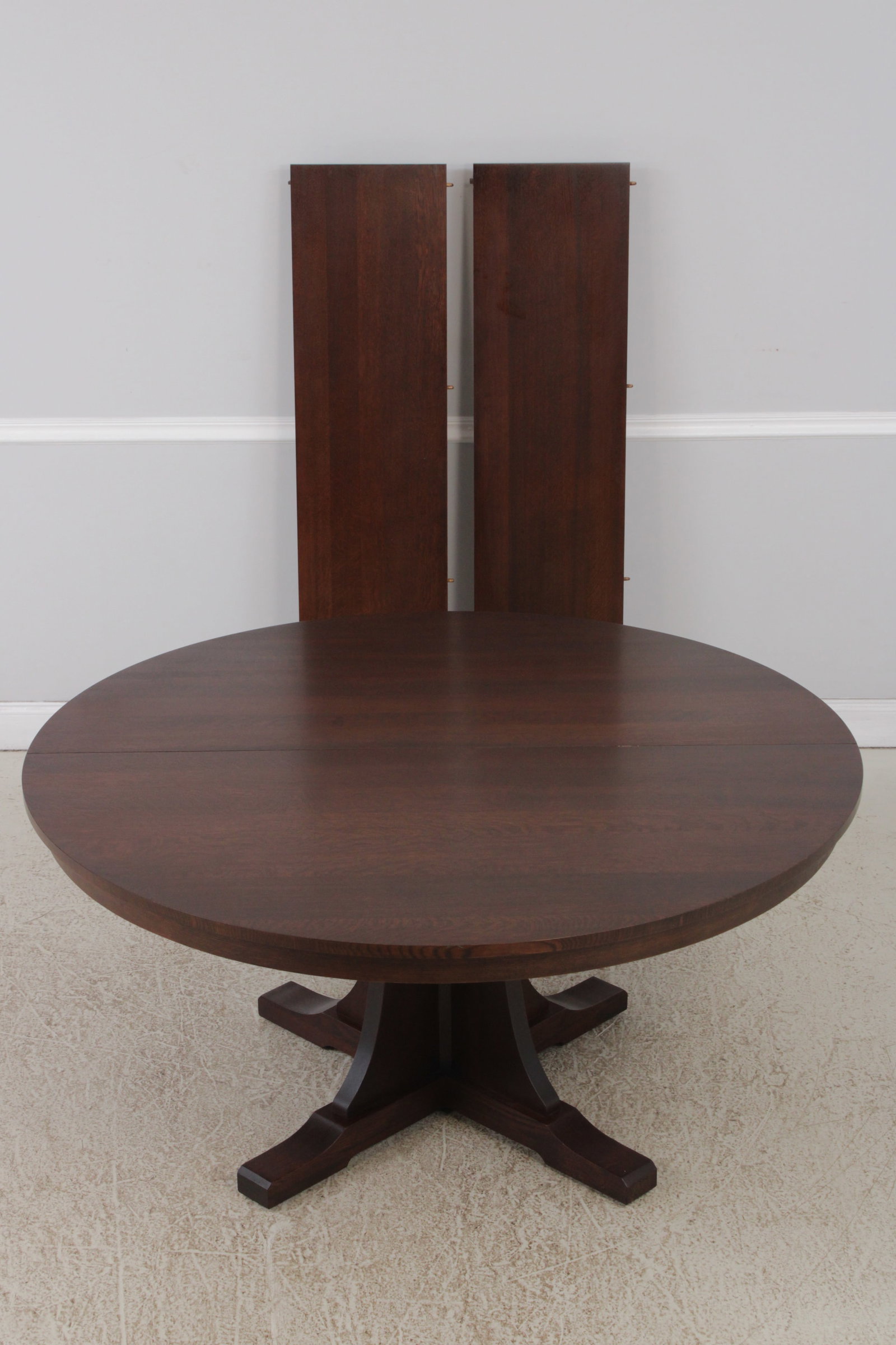 Arts and Crafts Solid Oak Round Dining Table with Split Pedestal Base - 2