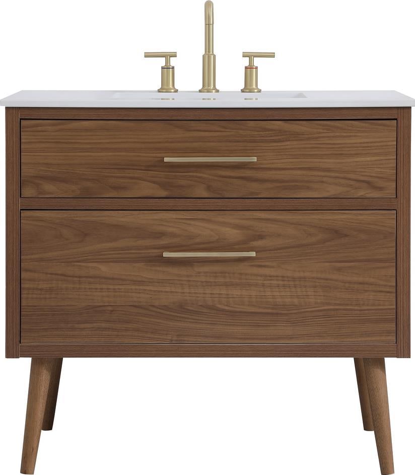 Elegant Lighting 36 Inch Mid-Century Modern Bathroom Vanity Walnut Finish (1 of 1)