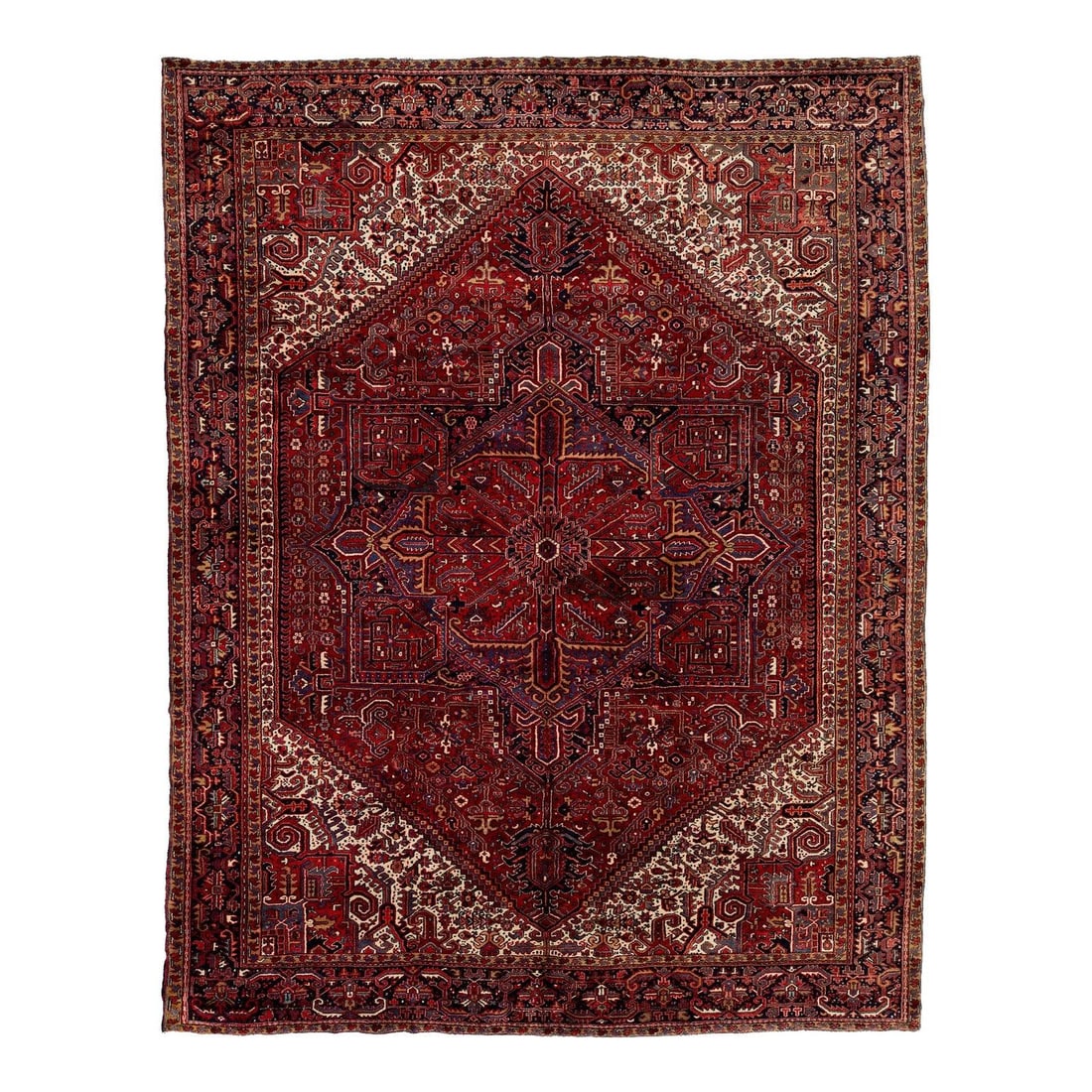 Vintage 12x16 Red Persian Heriz Wool Rug with Medallion Design: Vintage 12x16 Red Persian Heriz Wool Rug with Medallion Design Discover the timeless beauty of this vintage Persian Heriz rug, featuring a vibrant red field and an eye-catching medallion motif. Enhanc