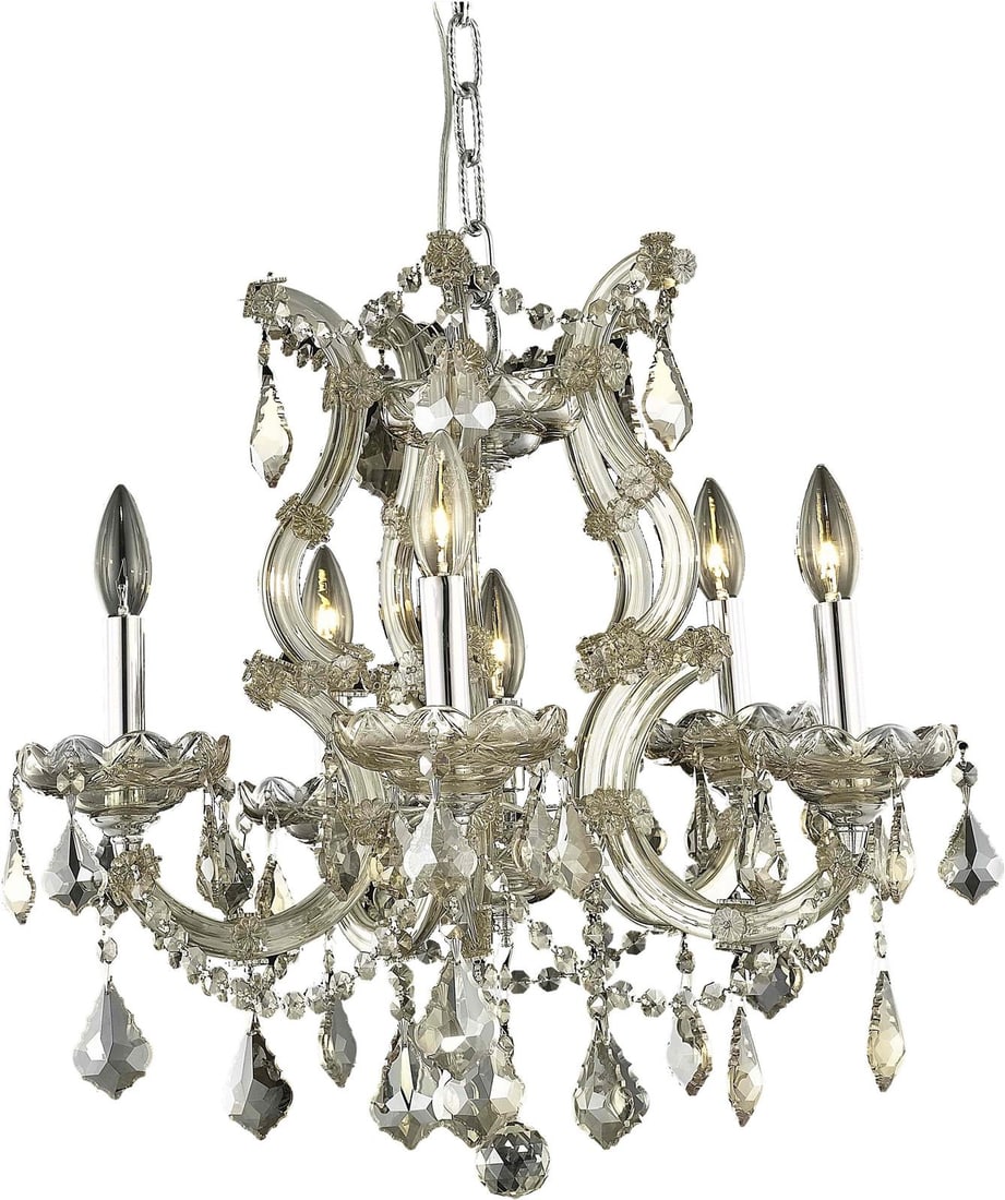 Rococo Style 6-Light Bowl Chandelier Gold Teak with Crystals: Rococo Style 6-Light Bowl Chandelier Gold Teak with Crystals Illuminate your space with this stunning 6-light bowl chandelier, featuring a luxurious Gold Teak finish and adorned with Royal-Cut Crystal