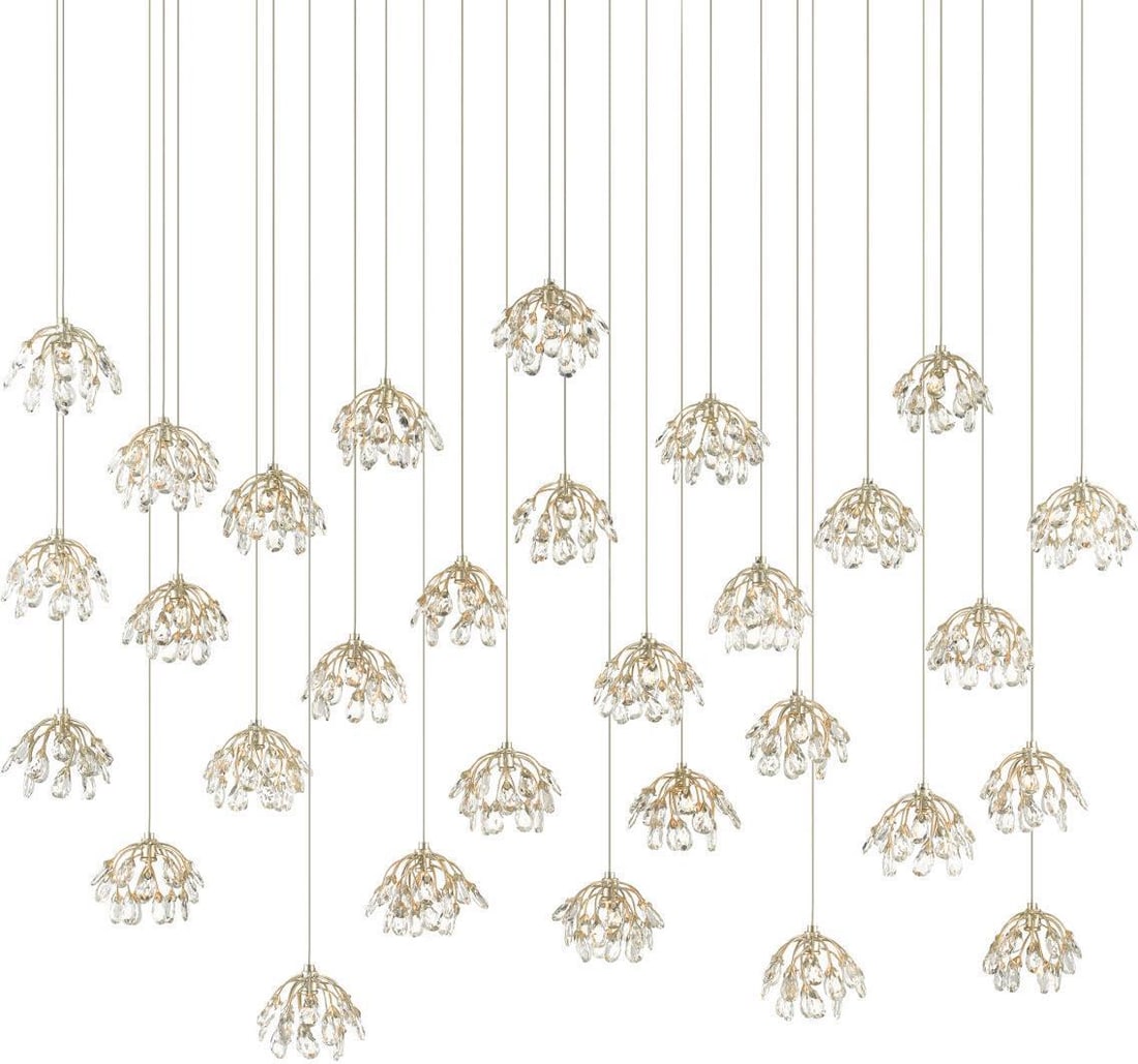 Currey Crystal Bud Multi-Drop Pendant 30-Light Adjustable Dimmable: Currey Crystal Bud Multi-Drop Pendant 30-Light Adjustable Dimmable Illuminate your space with the elegantly designed Crystal Pendant, a stunning addition to your lighting collection. This multi-drop p