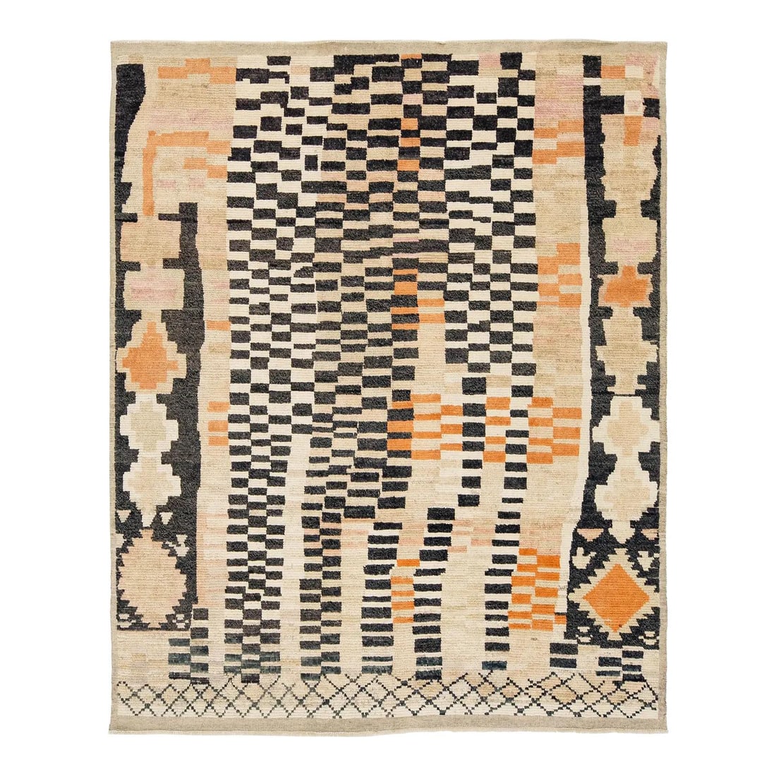 Hand-Knotted Moroccan Wool Berber Rug 8'2 x 10'1 Beige: Hand-Knotted Moroccan Wool Berber Rug 8'2 x 10'1 Beige This hand-knotted Moroccan wool rug combines traditional Berber style with a modern geometric checkered design. Made from 100% premium sheep's wo