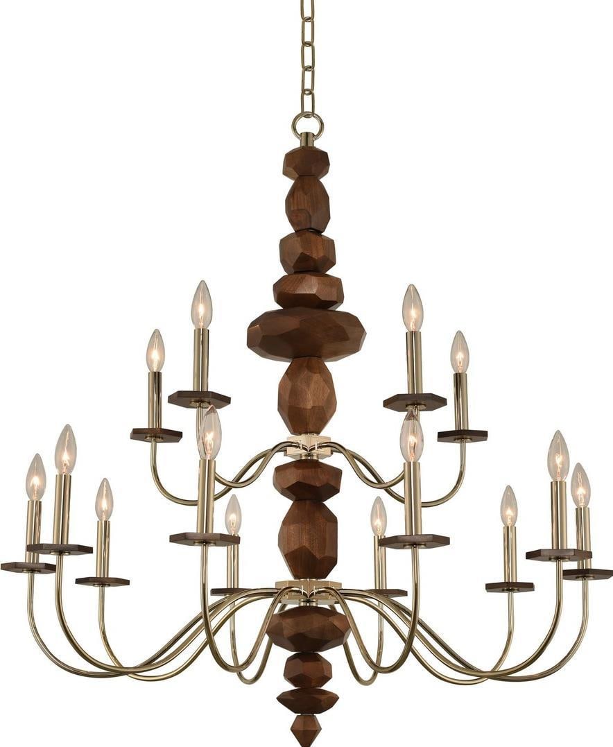 Kalco Lassen 15-Light 2-Tier Gold Chandelier Dimmable Organic Modern (1 of 1)