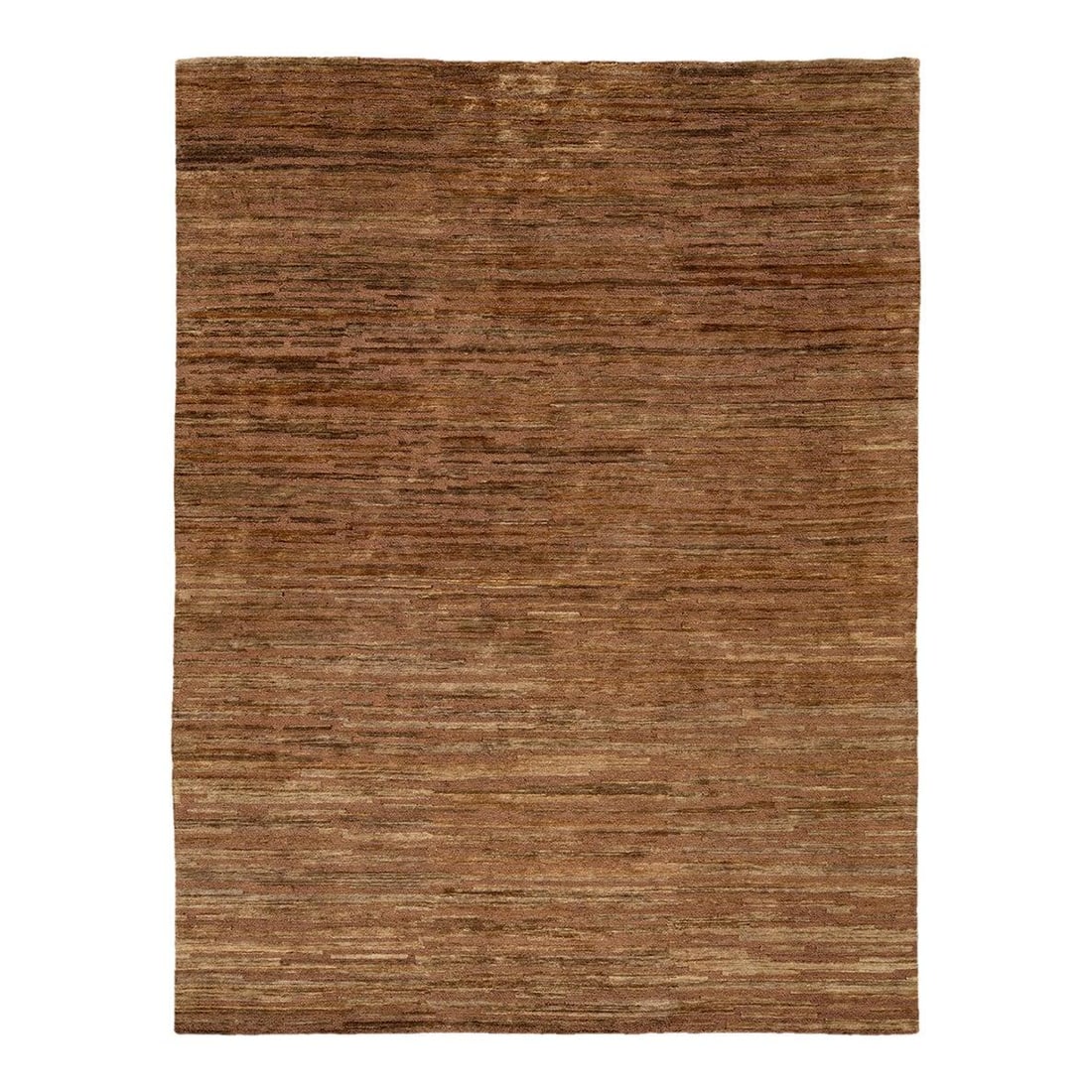 9'1 x 11'11 Handwoven Brown Wool and Jute Area Rug with Minimalist Stripes: 9'1 x 11'11 Handwoven Brown Wool and Jute Area Rug with Minimalist Stripes This handwoven rug from India showcases a modern abstract design with horizontal stripes in rich brown hues. Made from a blen