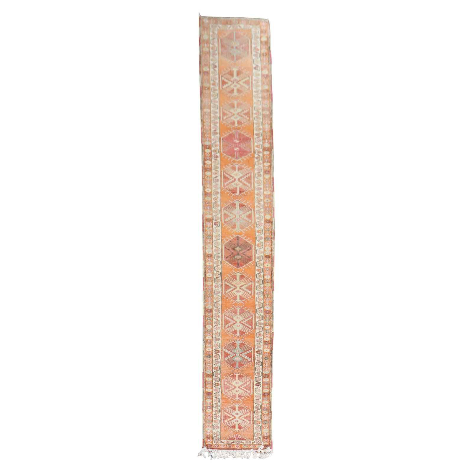 Mid 20th Century Orange Turkish Geometric Runner 33 x 227 in (1 of 8)