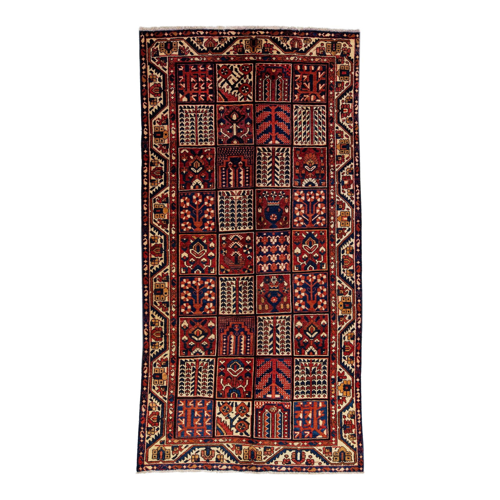 Vintage 1960s Persian Bakhtiari Hand-Knotted Red Medallion Wool Rug 5' x 10'2": Vintage 1960s Persian Bakhtiari Hand-Knotted Red Medallion Wool Rug 5' x 10'2" Discover this exquisite vintage Persian Bakhtiari rug, meticulously hand-knotted from high-quality wool. Featuring a vibr
