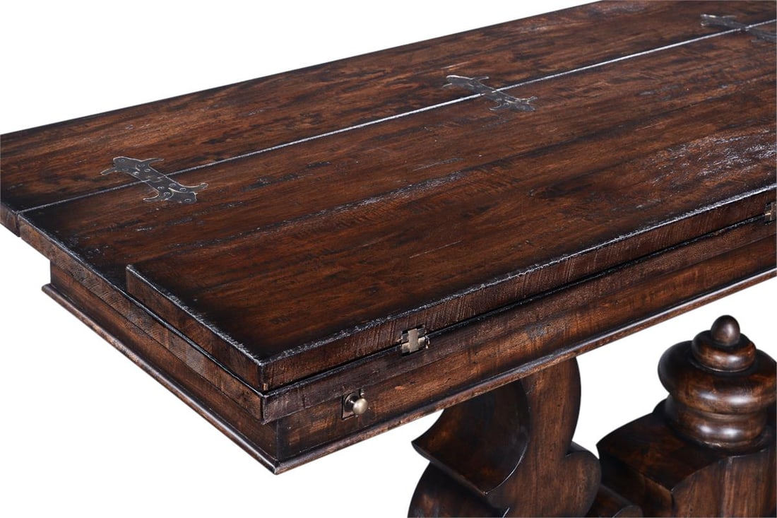 Cambridge Flip Top Console Table Solid Wood Dark Rustic Pecan - 5