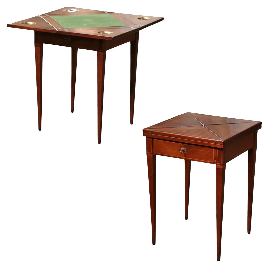 French Louis XVI Mahogany Game Table with Velvet Top and Marquetry: French Louis XVI Mahogany Game Table with Velvet Top and Marquetry Enhance your living space with this exquisite Early 20th Century French Louis XVI Mahogany Marquetry Card Table, crafted around 1930.