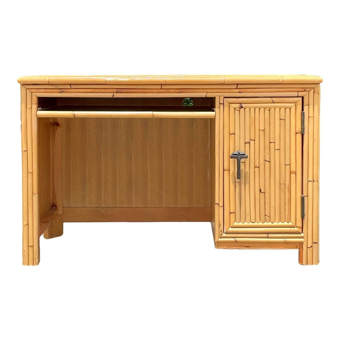 Vintage Coastal Bamboo Desk with Pull-Out Keyboard Shelf: Vintage Coastal Bamboo Desk with Pull-Out Keyboard Shelf Enhance your home office with this Vintage Coastal Bamboo Desk, designed to embody a classic American aesthetic. Crafted from durable bamboo, t