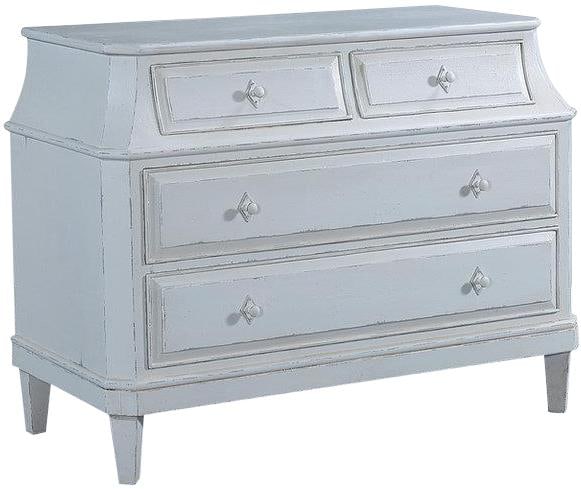 Rosalind White Chest of Drawers 35H 47W 20D: Rosalind White Chest of Drawers 35H 47W 20D This Charming Antique Styled White Rosalind Chest combines elegant design with practical storage. Crafted from solid wood, this chest features dovetail draw
