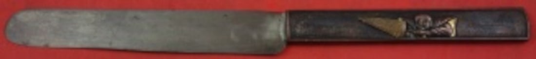Japanese Mixed Metals Dessert Knife Kozuka Pattern Man with Umbrella Motif 8.25 Inch: Japanese Mixed Metals Dessert Knife Kozuka Pattern Man with Umbrella Motif 8.25 Inch This Japanese mixed metals dessert knife from the Kozuka pattern by Kitcu features a detailed motif of an oriental 