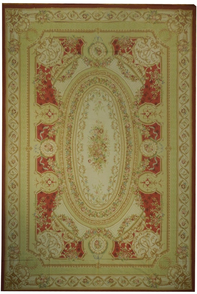 12 x 18 Beige Handcrafted Aubusson Flat Weave Area Rug: 12 x 18 Beige Handcrafted Aubusson Flat Weave Area Rug Free continental US Shipping Introducing our exquisite 12' x 18' Beige French Flat Weave Aubusson Rug, a timeless masterpiece of elegance and sop