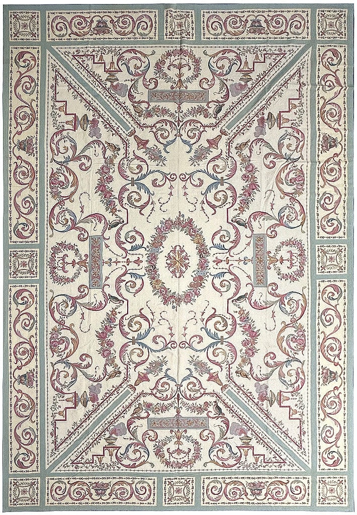 Elegant 14.10 x 25.3 French Aubusson Flat Weave Rug: Elegant 14.10 x 25.3 French Aubusson Flat Weave Rug Free continental US Shipping This exquisite large mansion-sized French Aubusson flat weave rug features a stunning design that adds elegance to any 