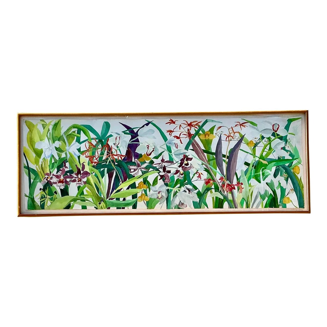 Vintage Regency 1984 Monumental Floral Watercolor 71.5x26 Inches: Vintage Regency 1984 Monumental Floral Watercolor 71.5x26 Inches Make a breathtaking statement with this Vintage Regency 1984 Monumental Original Floral Watercolor on Paper. This impressive artwork fe
