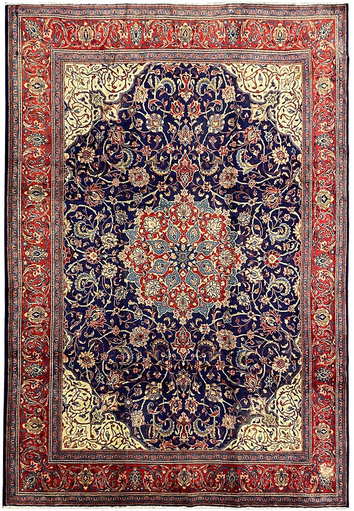 Authentic Persian Esfahan Najafabad Wool Rug 9.7 x 12.9 ft Navy Blue (1 of 12)