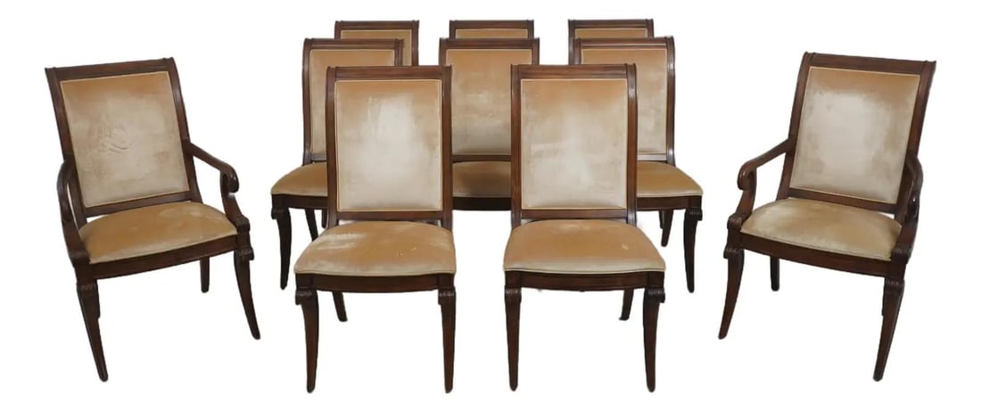 10 Walnut Regency Style Dining Chairs by Century Set of 10 (1 of 10)