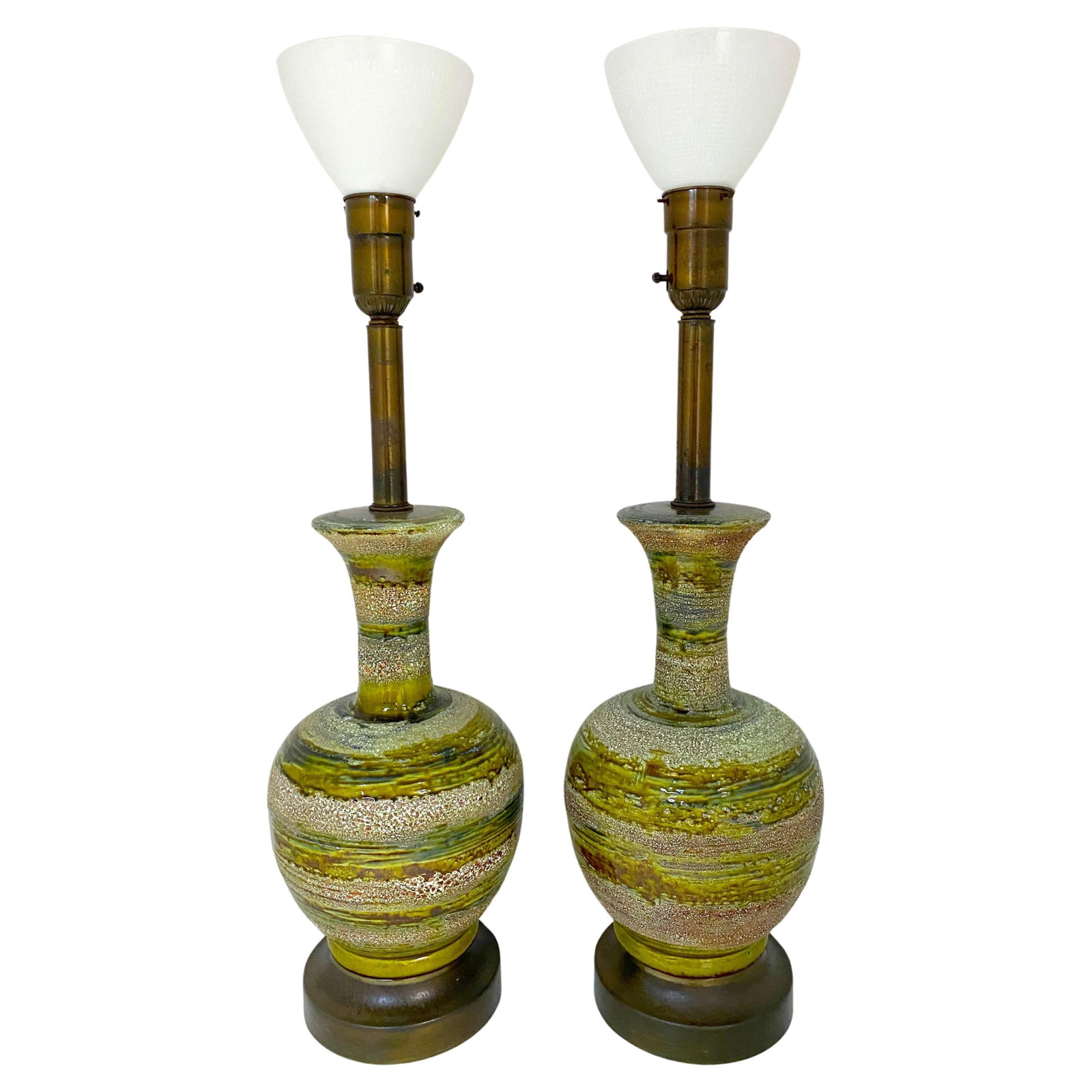 Mid-Century Modern Danish Pottery Lamps Set of 2 with Globes (1 of 7)