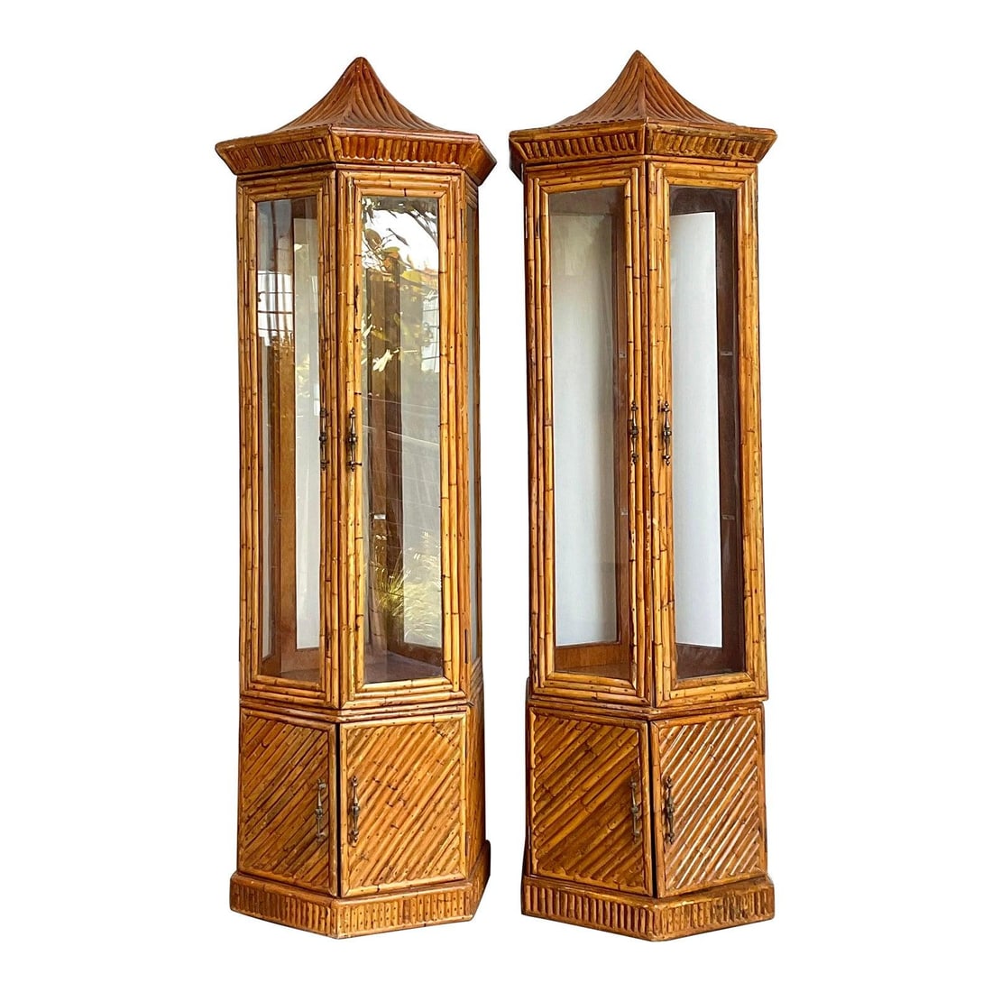 Pair of Hollywood Regency Rattan Pagoda Display Cabinets (1 of 10)