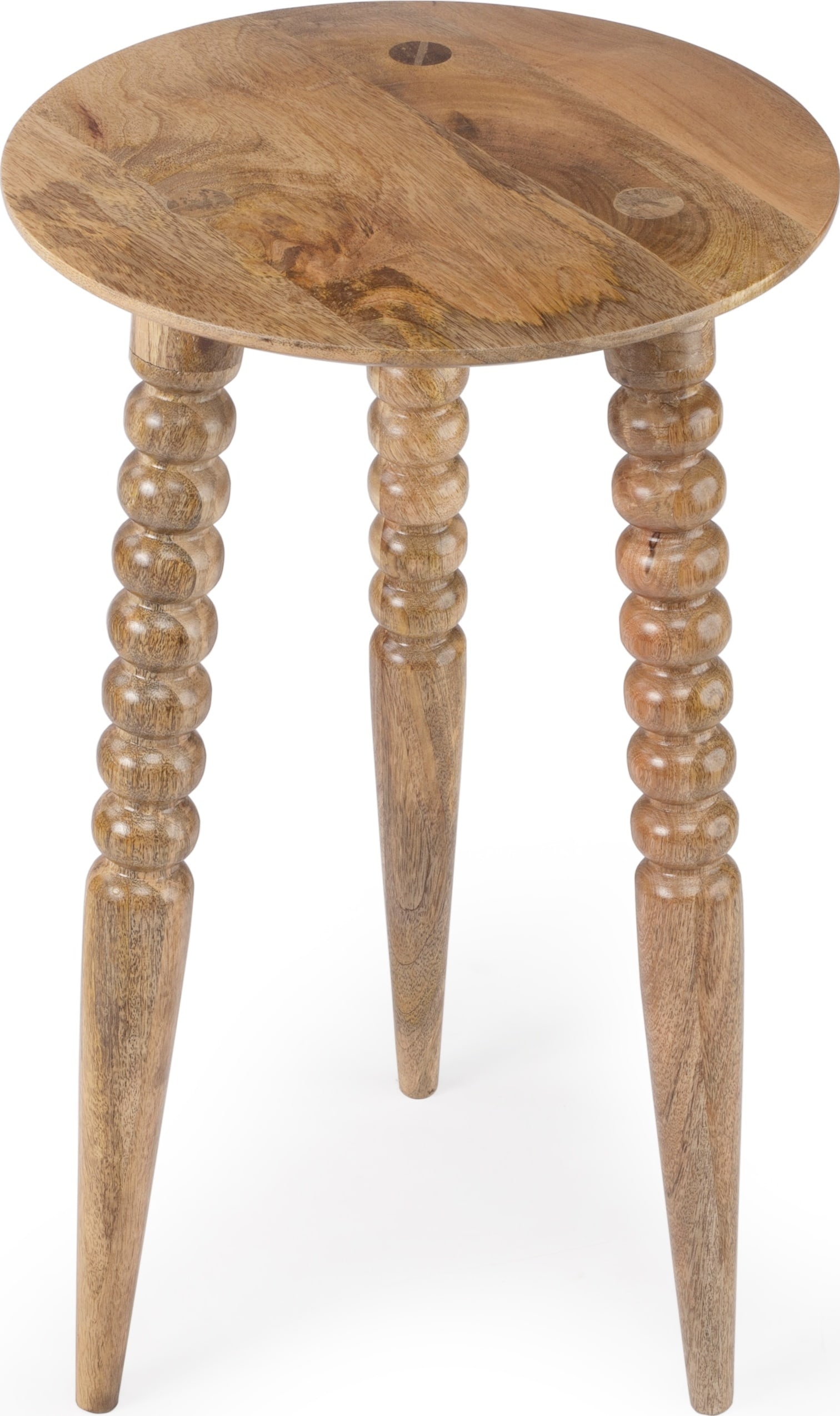 Butler Natural Mango Wood Round Accent Table with Carved Design (1 of 5)
