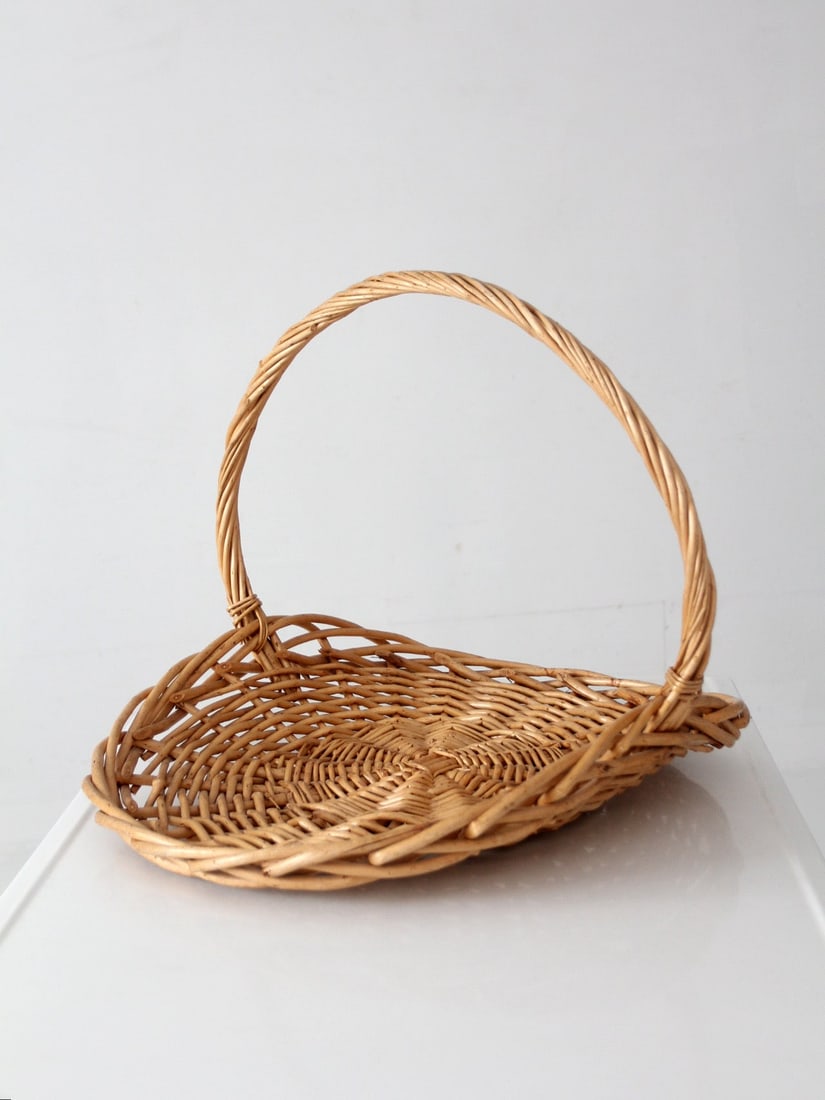 Broad Arched Handle Vintage Wicker Basket for Floor Storage (1 of 13)
