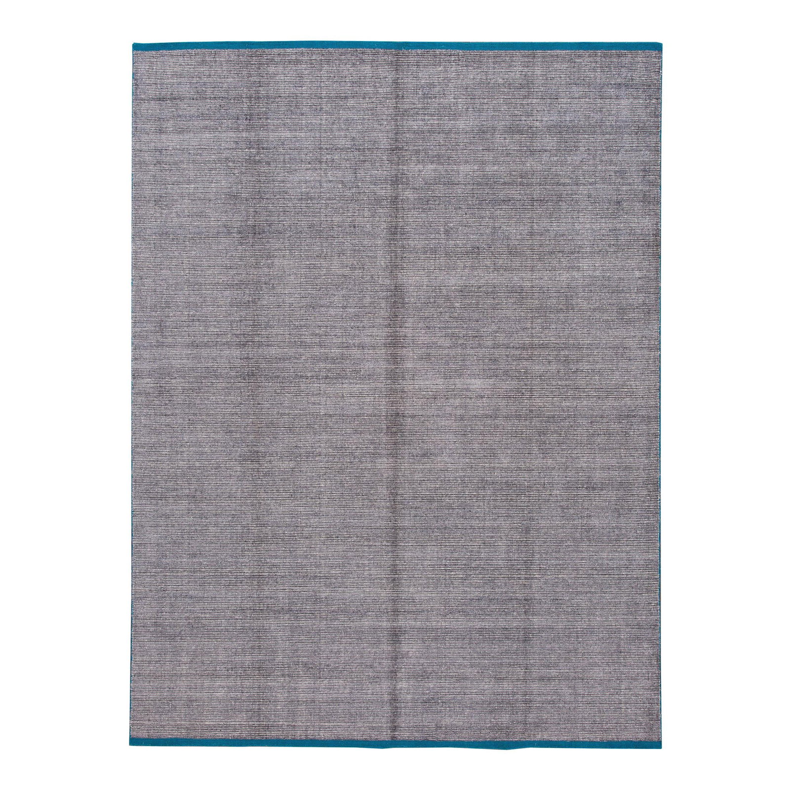 Handmade Gray Wool Rug with Teal Border 9' x 12': Handmade Gray Wool Rug with Teal Border 9' x 12' Enhance your space with this stunning handmade rug from India, crafted. Featuring a sophisticated gray field complemented by a vibrant teal border,