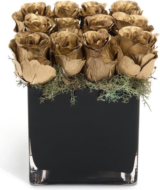John-Richard Luxe Black Cube Vase with Gold Dust Roses (1 of 1)