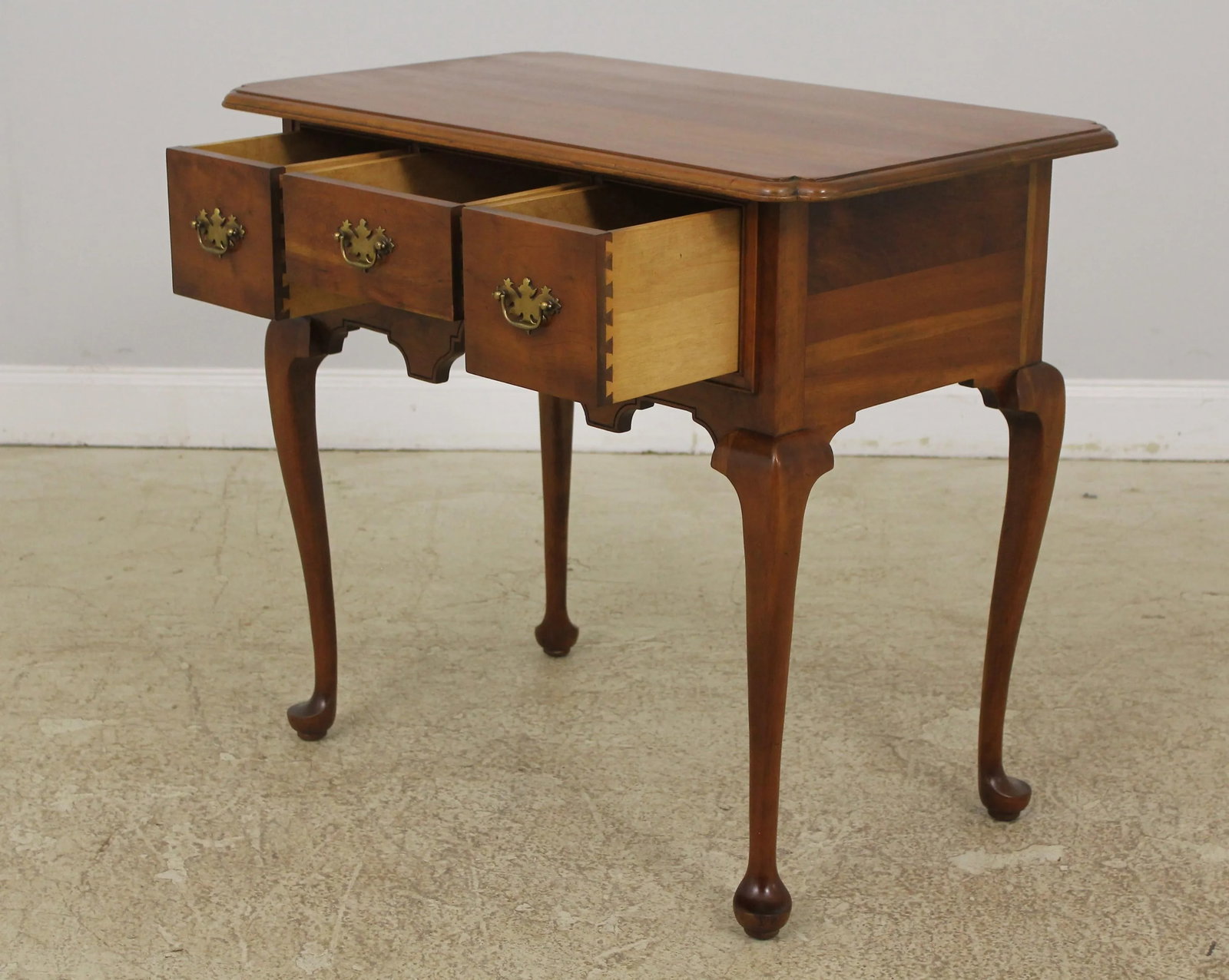 Stickley Queen Anne Solid Cherry Lowboy Dressing Table with Brass Hardware - 6
