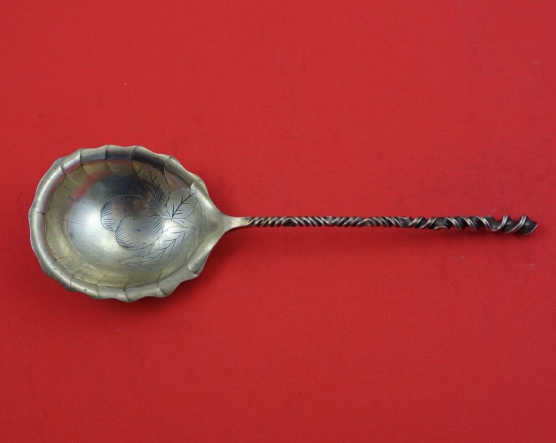 Towle Sterling Silver Twist #127 Preserve Spoon with Bright-Cut Plums 7.5" (1 of 3)