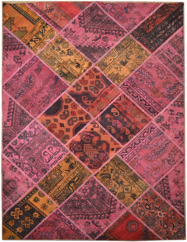 5.7 x 7.4 Light Pink Hand-Knotted Persian Patchwork Wool Rug (1 of 6)