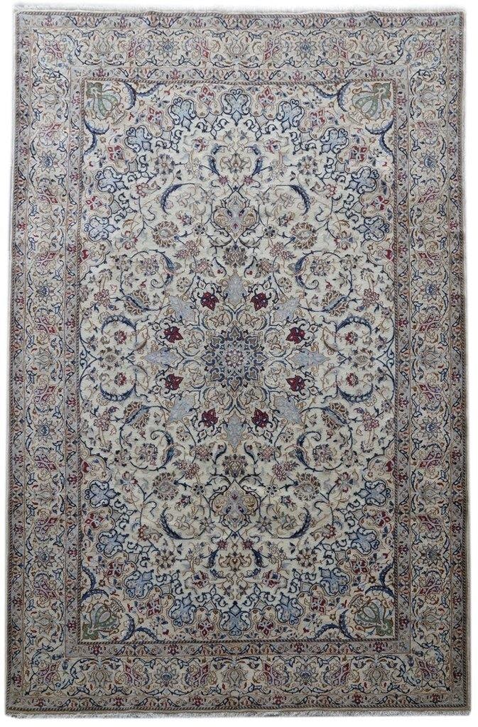 Handcrafted Ivory Persian Wool Silk Nain Rug 7'1 x 10'10: Handcrafted Ivory Persian Wool Silk Nain Rug 7'1 x 10'10 Free continental US Shipping Elevate your living space with this exquisite 7' 1" x 10' 10" Ivory Persian Wool & Silk Nain Rug. Handcrafted by