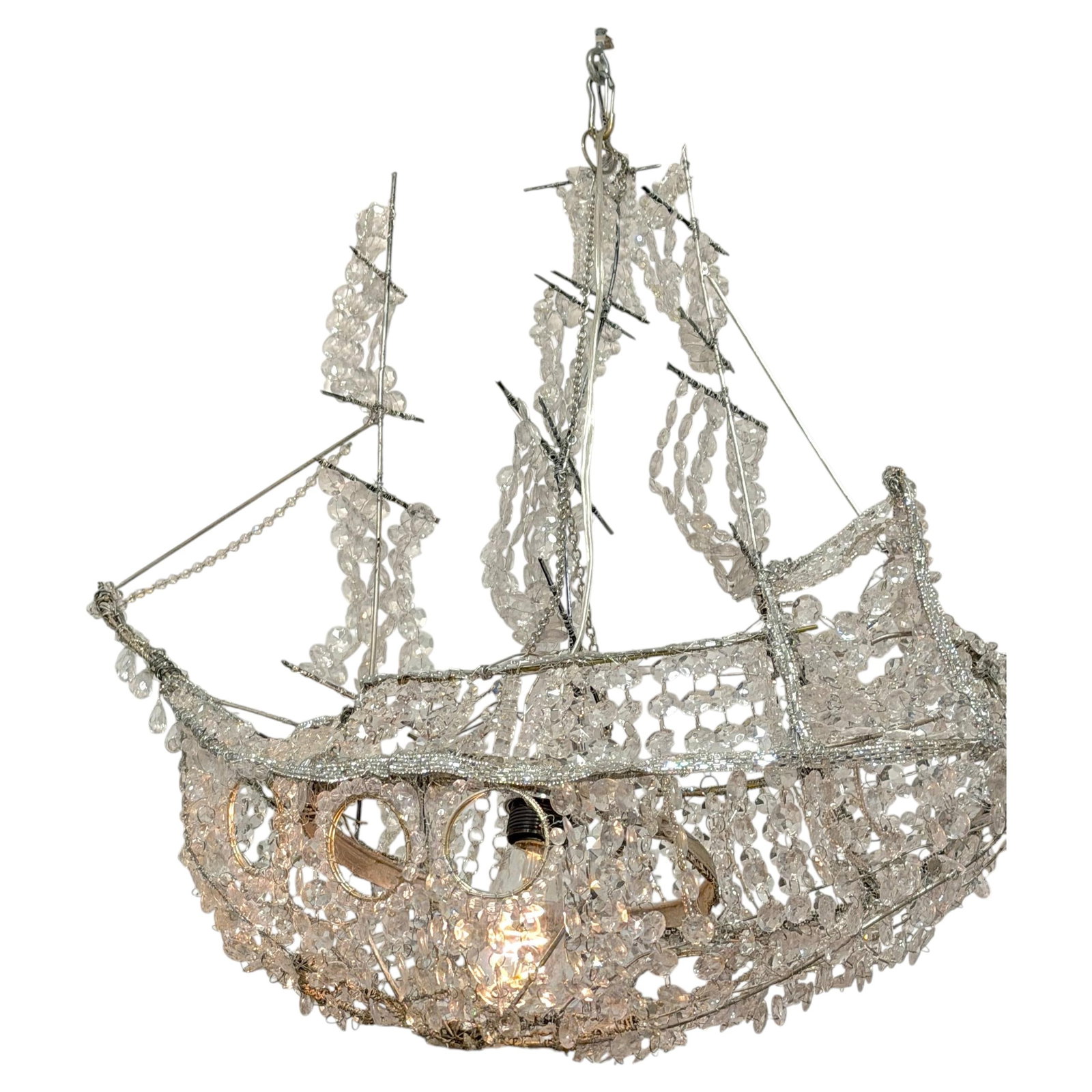 Italian Venetian Ship Chandelier Lucite Crystal Beads 24 x 27 x 12 in: Italian Venetian Ship Chandelier Lucite Crystal Beads 24 x 27 x 12 in This vintage Venetian-style chandelier from Italy, crafted in the late 20th century, features a unique ship motif. The chandelier